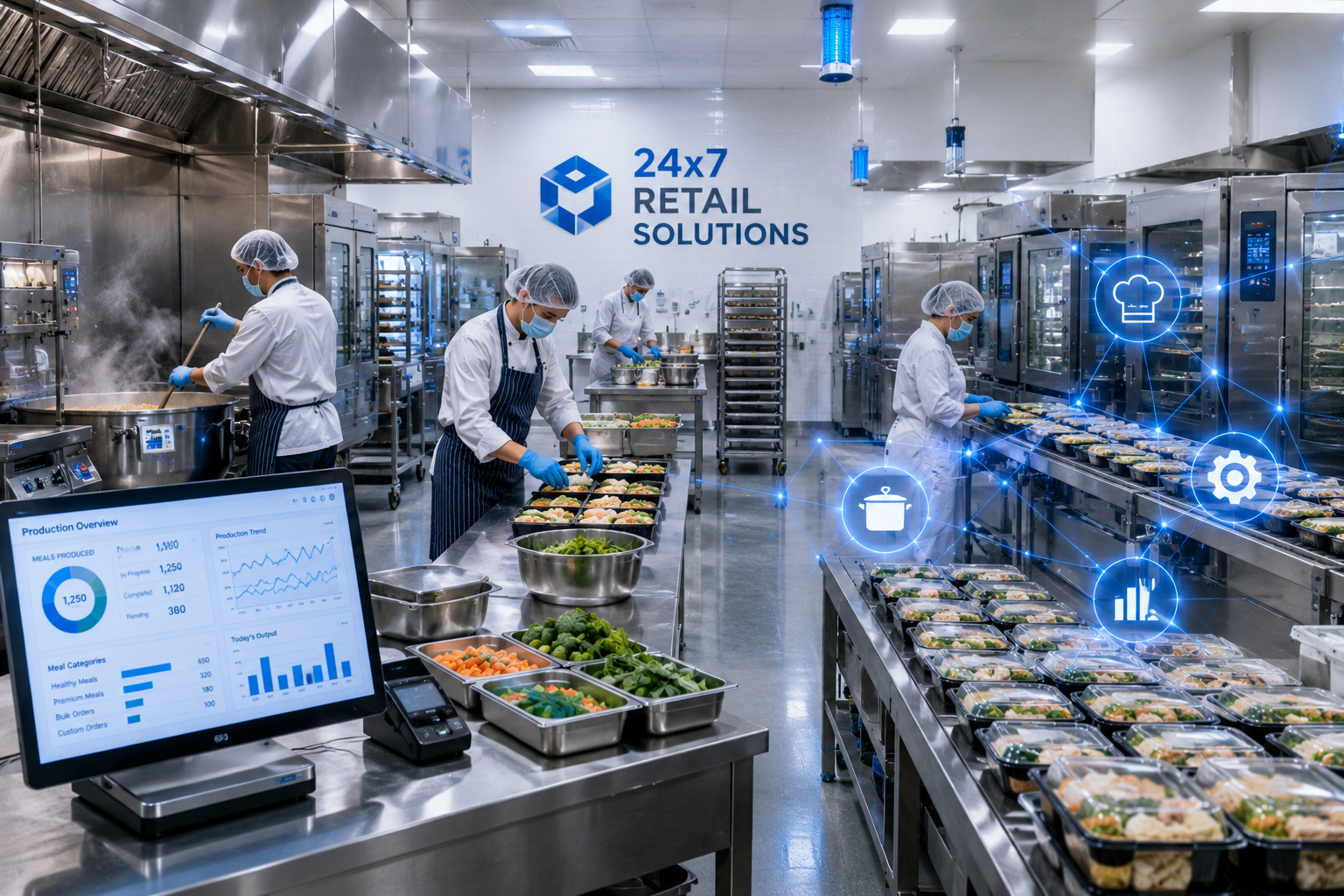 Modern central kitchen operation with connected erp system