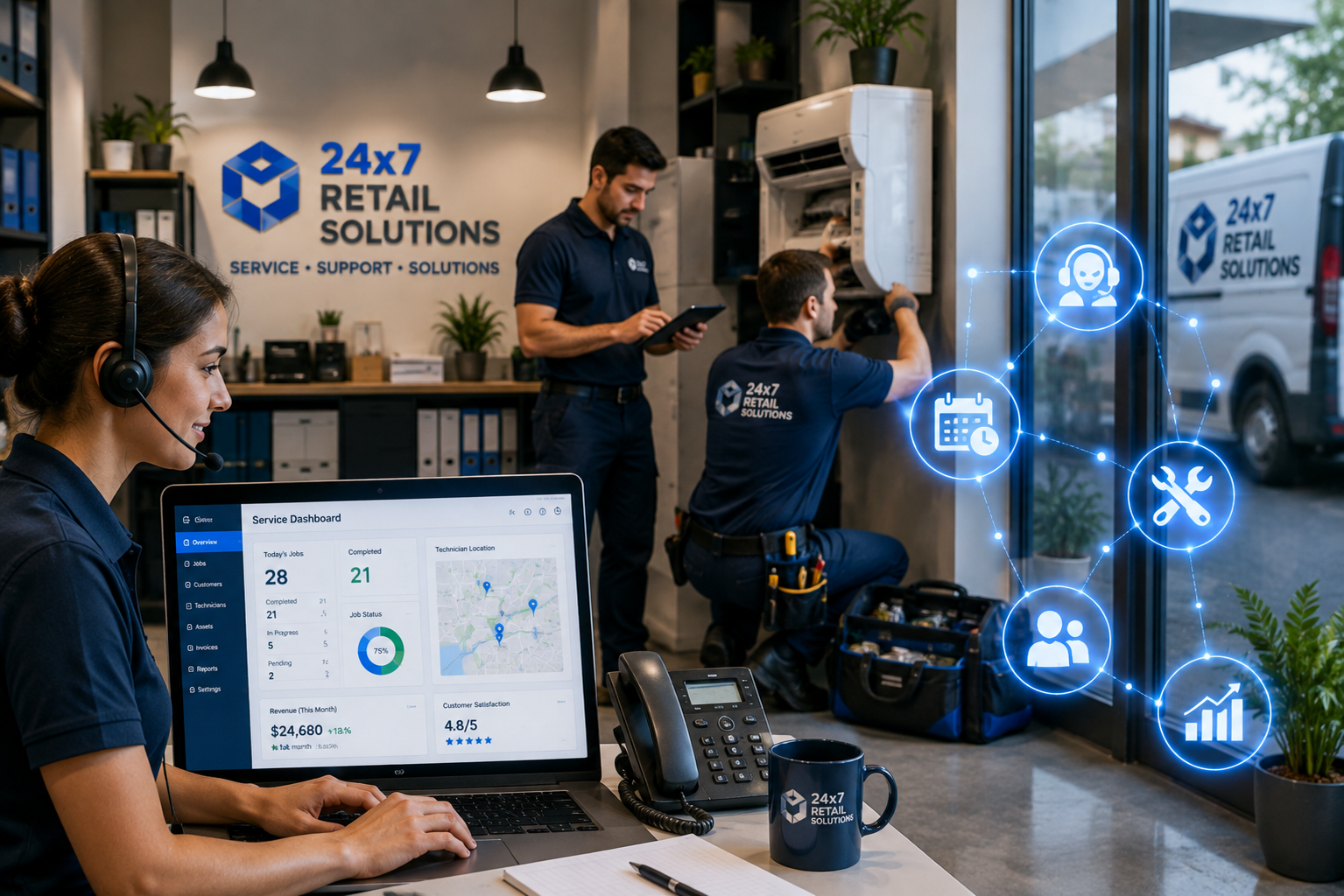 Service operation connected with erp system